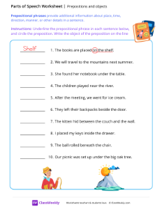 Prepositions and objects - Notebook | Grammar Worksheet