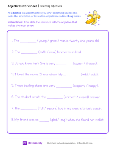 Selecting Adjectives - Banana | Grammar Worksheet