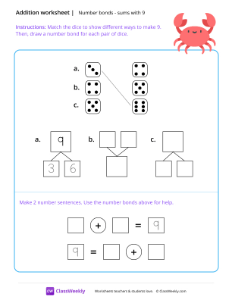 Number bonds (sums with 9) - Crab | Math Worksheet