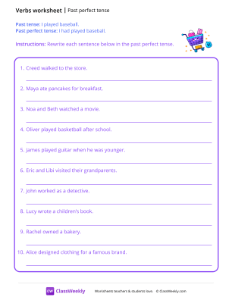 Past Perfect Tenses - Shopping Cart | Grammar Worksheet