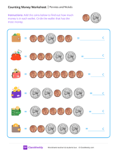 Counting Money - Pennies and Nickels | Math Worksheet