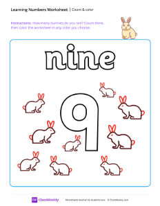 Count and Color - Nine | Math Worksheet