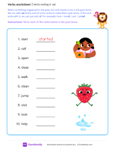 Verbs ending in 'ed' - Lion | Grammar Worksheet