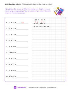 Adding two 2-digit Numbers (no carrying) - Light Studying | Math Worksheet