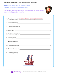 Writing subjects and predicates - Glove | Reading & Writing Worksheet