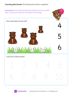 Counting and number recognition (4) - Teddy | Math Worksheet