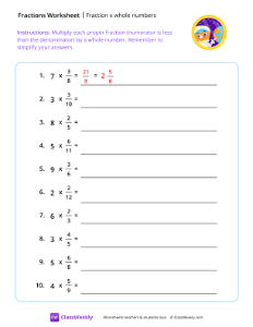 Fraction x Whole Numbers - Space Selfie | Math Worksheet