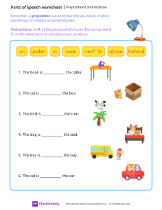 Prepositions and location - Lamp | Grammar Worksheet