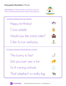 Periods - Runner | Reading & Writing Worksheet