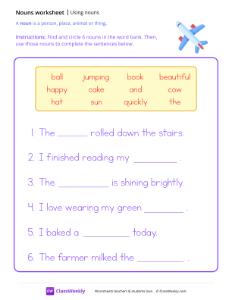 Using nouns in a sentence - Plane | Grammar Worksheet