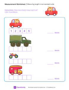 Measuring Length in Non-standard Units - Cat Car | Math Worksheet