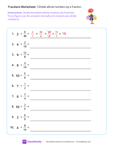 Divide Whole Numbers By a Fraction - Pink Hair | Math Worksheet