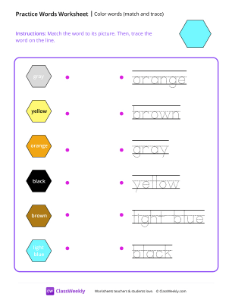 Color words (match and trace) - Blue Octagon | Reading & Writing Worksheet