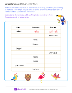 Verb tenses - Bird | Grammar Worksheet