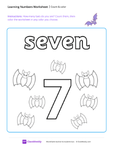 Count and Color - Seven | Math Worksheet