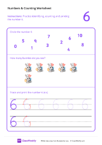 Counting and Tracing Numbers: 6 | Math Worksheet