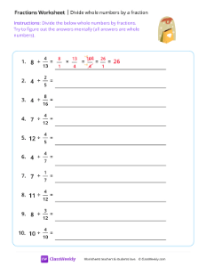 Divide Whole Numbers By a Fraction - Brand New | Math Worksheet