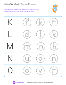 Uppercase & Lowercase (K-O) - Cold Fox | Reading & Writing Worksheet