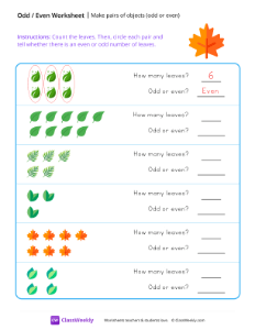 Make Pairs of Objects (odd or even) - Leaves | Math Worksheet