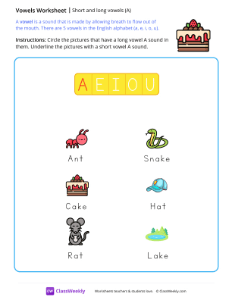 Long & Short Vowels (A) - Cake | Reading & Writing Worksheet