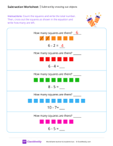 Subtract by crossing out objects - Confetti | Math Worksheet