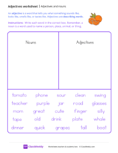 Adjectives and Nouns - Orange | Grammar Worksheet