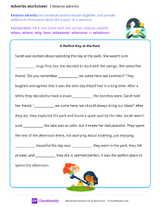 Relative adverbs - Park | Grammar Worksheet