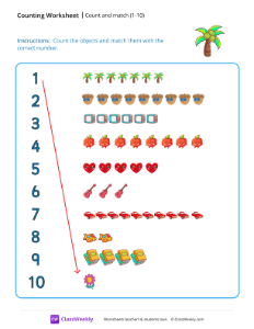 Count and Match (1-10) - Palm Tree | Math Worksheet