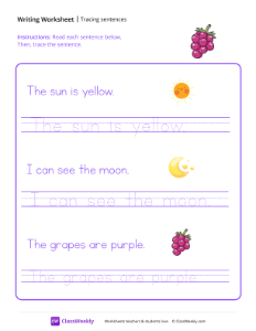 Tracing Sentences - Grapes | Reading & Writing Worksheet