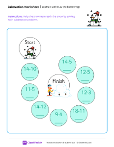 worksheet-Subtract-within-20-(no-borrowing)---Snowman