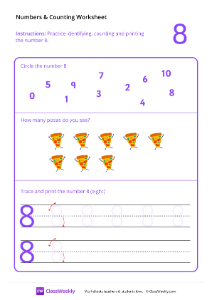 Counting and Tracing Numbers: 8 | Math Worksheet