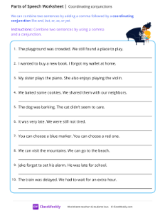 Coordinating conjunctions - Piano | Grammar Worksheet