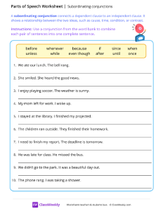 Subordinating conjunctions - Bell | Grammar Worksheet