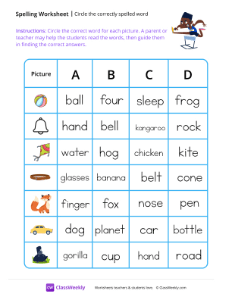 Circle the correctly spelled word - Race | Reading & Writing Worksheet