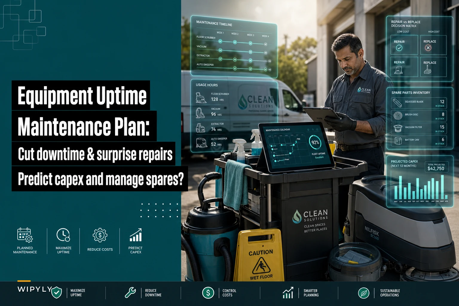 An equipment uptime plan for cleaning businesses: maintenance calendar, replacement math & spare rules