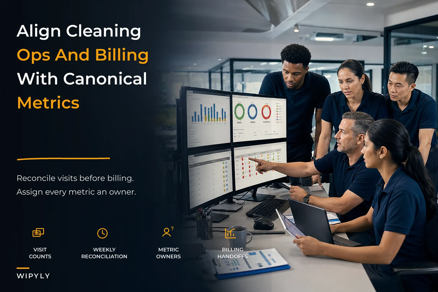 Metric governance to align operations and billing for cleaning operators