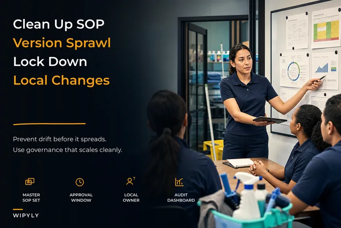 Prevent quality drift: SOP versioning, role-based controls and delegated governance for scaling cleaning operations