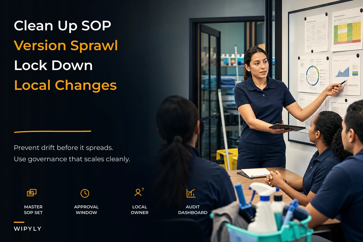 Prevent quality drift: SOP versioning, role-based controls and delegated governance for scaling cleaning operations