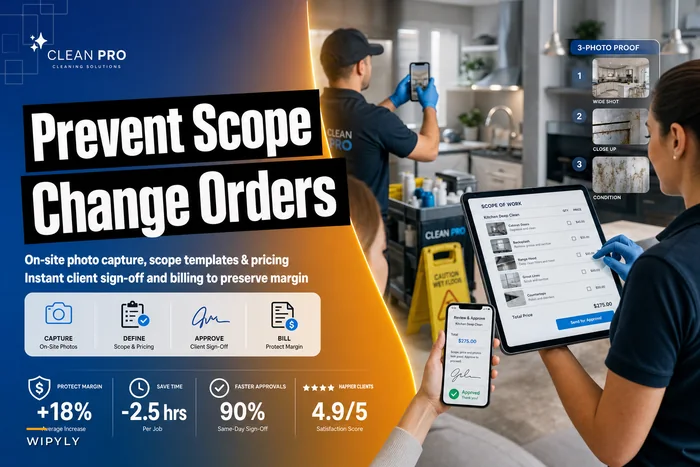 Prevent scope creep: an on-site change-order workflow with photo capture, pricing and client sign-off