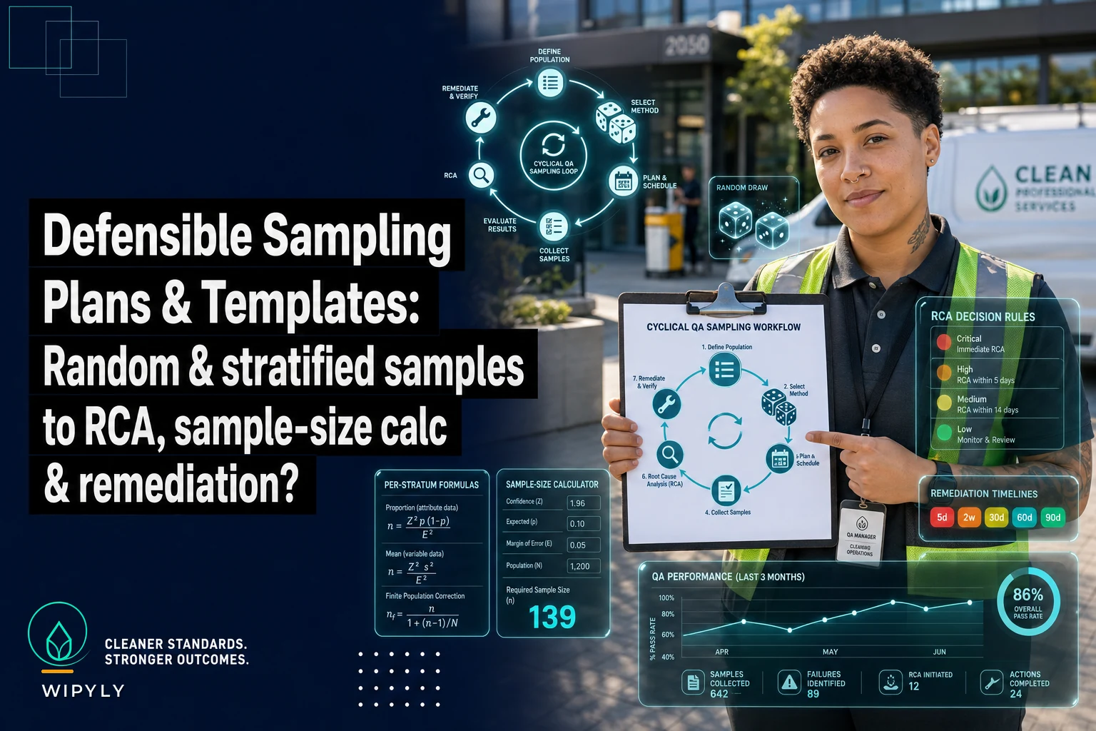 Statistical sampling plans for cleaning QA and sample-size templates