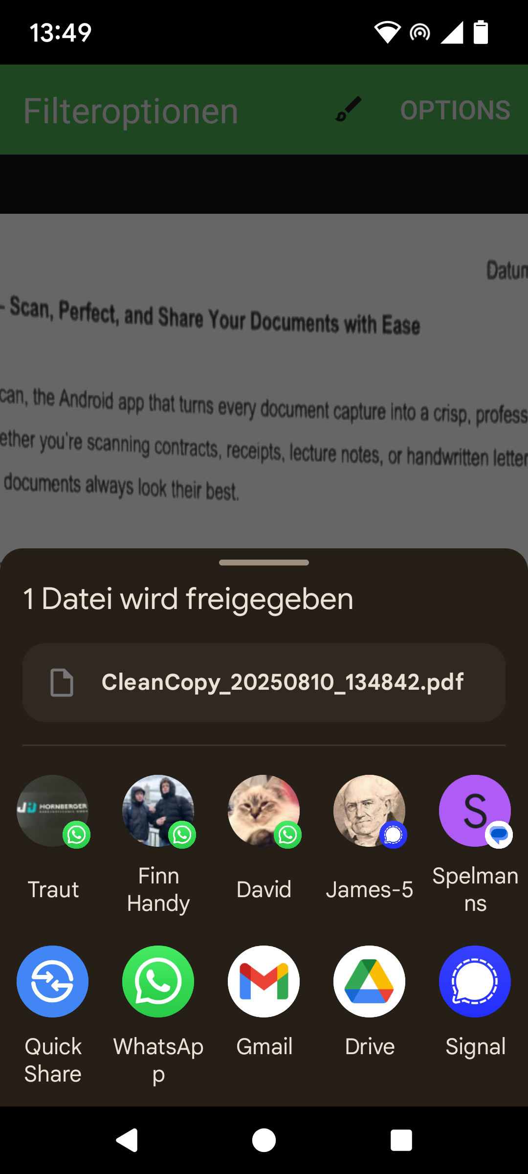 Step 3: A PDF document being shared from the phone.