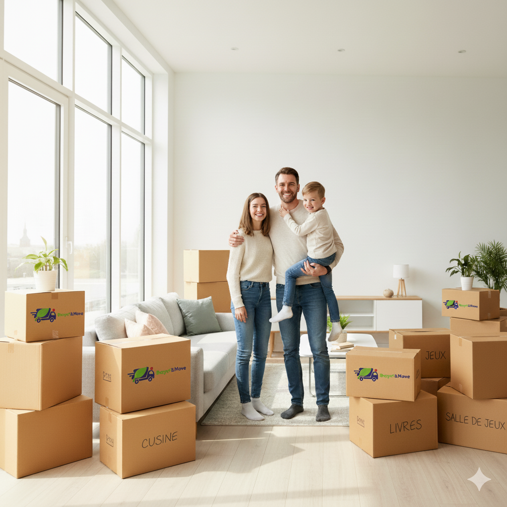 Famille heureuse dans leur nouvelle maison