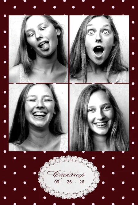 Colored 4R print, maroon polka-dot four-shot strip