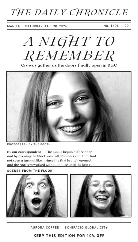 Receipt print styled as a newspaper front page with three photos