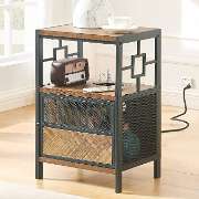 MNEETRUNG End Table with Charging Station, Industrial Side Table with USB Ports and Outlets img