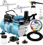 Master Airbrush Cool Runner II Dual Fan Air Compressor Professional Airbrushing System Kit img