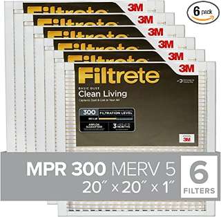 Filtrete 20x20x1 Air Filter, MPR 300, MERV 5, Clean Living Basic Dust img