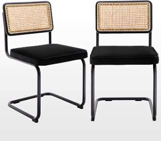 Zesthouse Dining Chairs Set of 2, Velvet Rattan Side Chairs with Cane Back & Stainless Chrome Base img