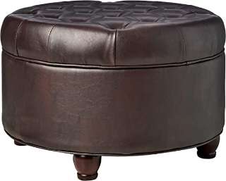 Homepop Home Decor Leather Round Storage Ottoman img