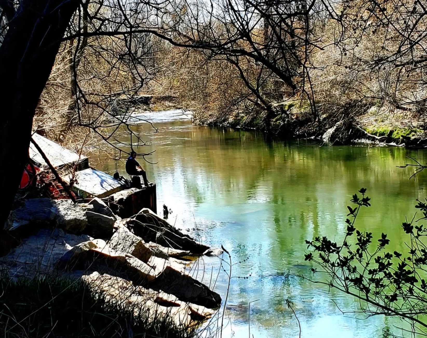 Taking a break by the Don. Hiking Toronto's east end and taking a break by the peaceful river.